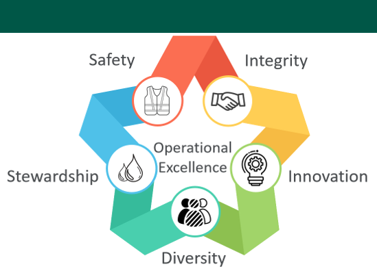 Values: Safety, Integrity, Innovation, Stewardship, Diversity